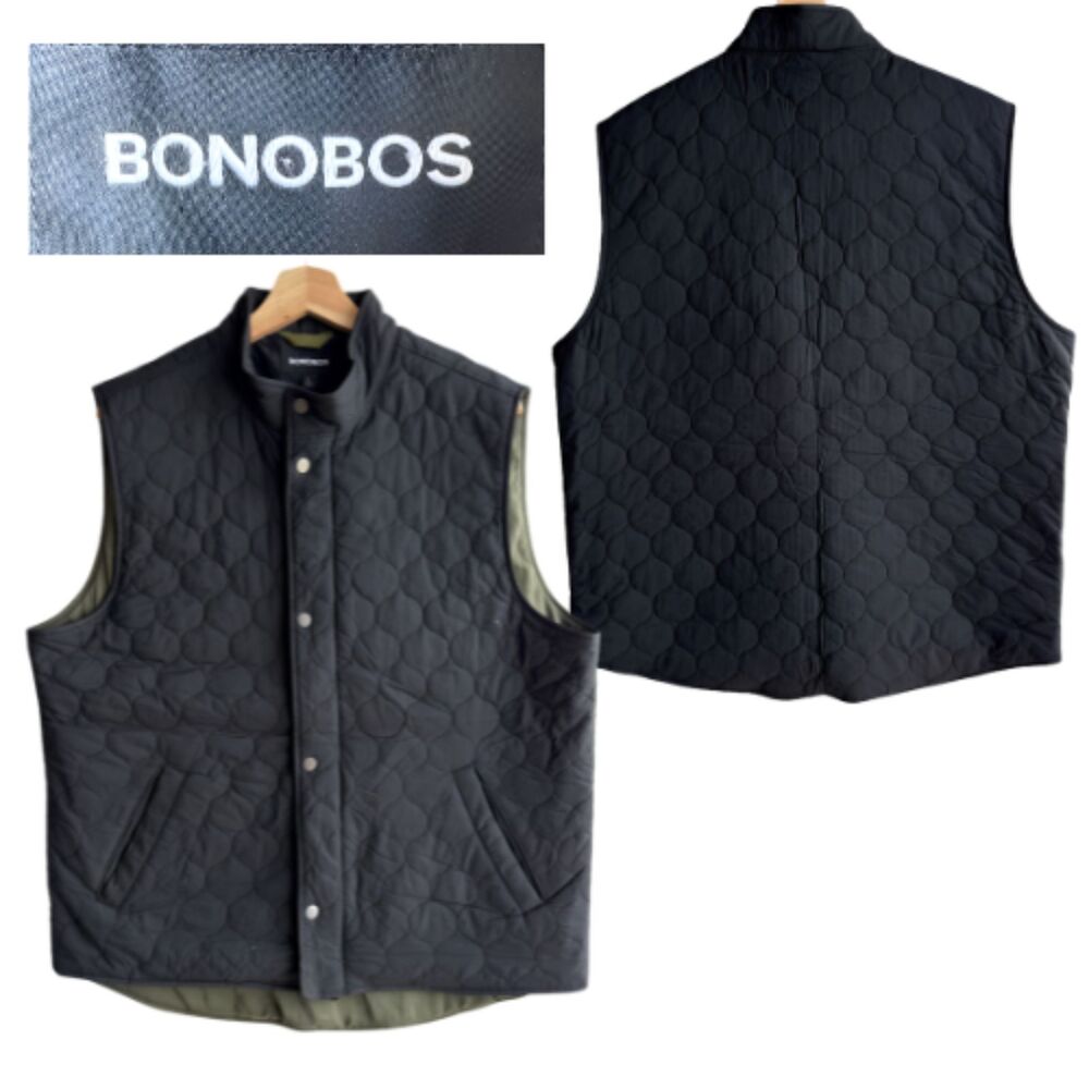 Bonobos Men’s Large Onion Quilted Padded Black Vest Snap Button Outerwear